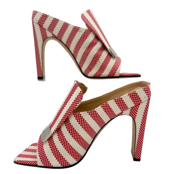 Sergio Rossi SR1 Red Stripe Canvas Mule Block Heel Slide Sandals Size EU 36 US 6 - Picture 5 of 13